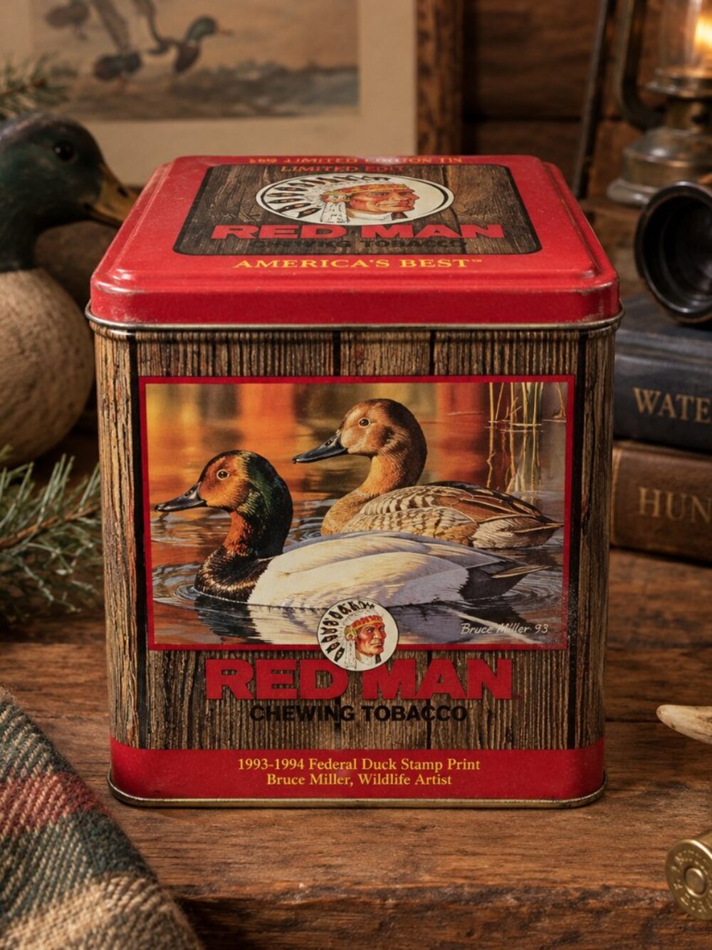Vintage 1993-94 Red Man Duck Stamp Tin Bruce Miller Wildlife Art